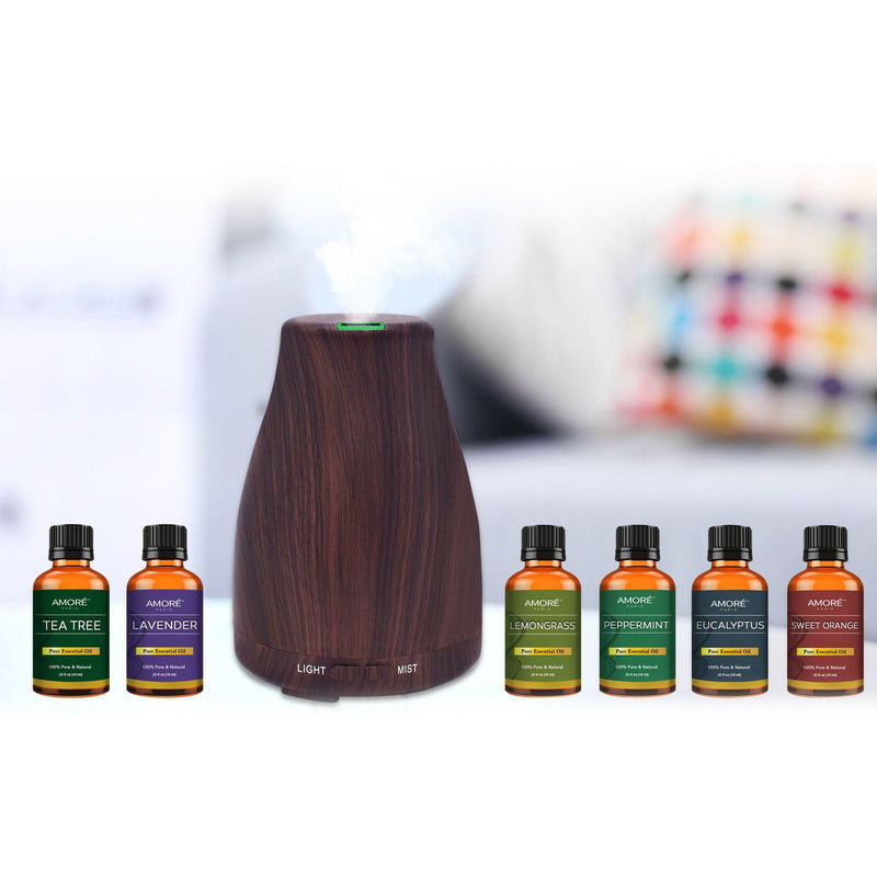 7-Piece Set: Natural Wood Grain Cool Mist Aromatherapy Diffuser With Essential Oil Wellness & Fitness - DailySale