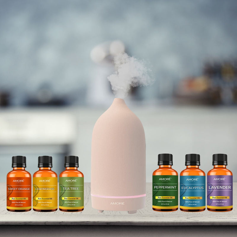 7-Piece: Ultrasonic Aromatherapy Essential Oil Diffuser with Essential Oils Wellness Pink Set 2 - DailySale