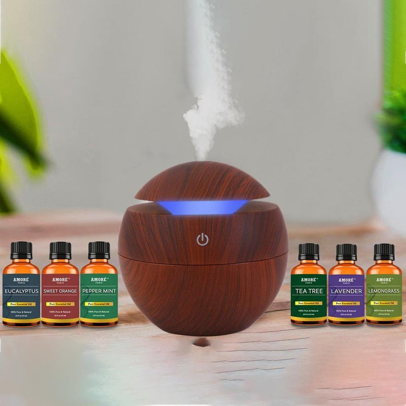 7-Piece: Ultrasonic Cool Mist Wood-Look Aroma Diffuser with Essential Oils Wellness & Fitness - DailySale