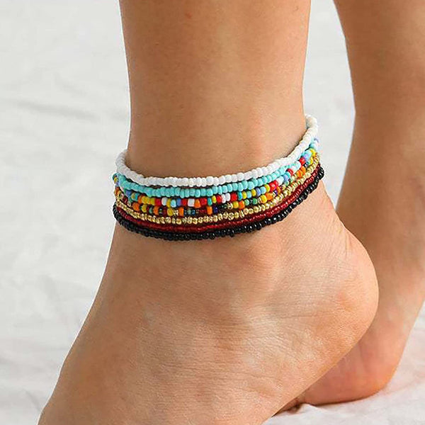 7-Pieces Set: Women's Hand Beaded African Anklet Bracelets - DailySale
