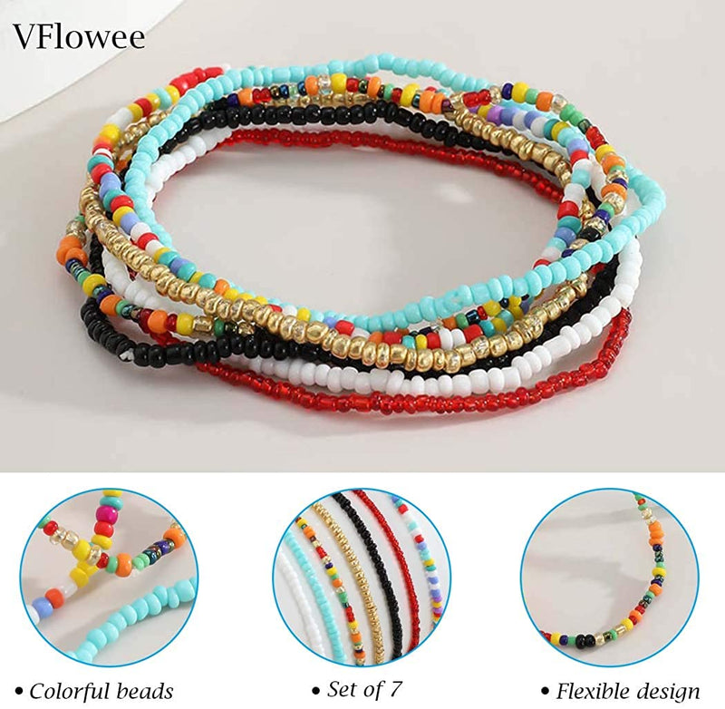 7-Pieces Set: Women's Hand Beaded African Anklet Bracelets - DailySale