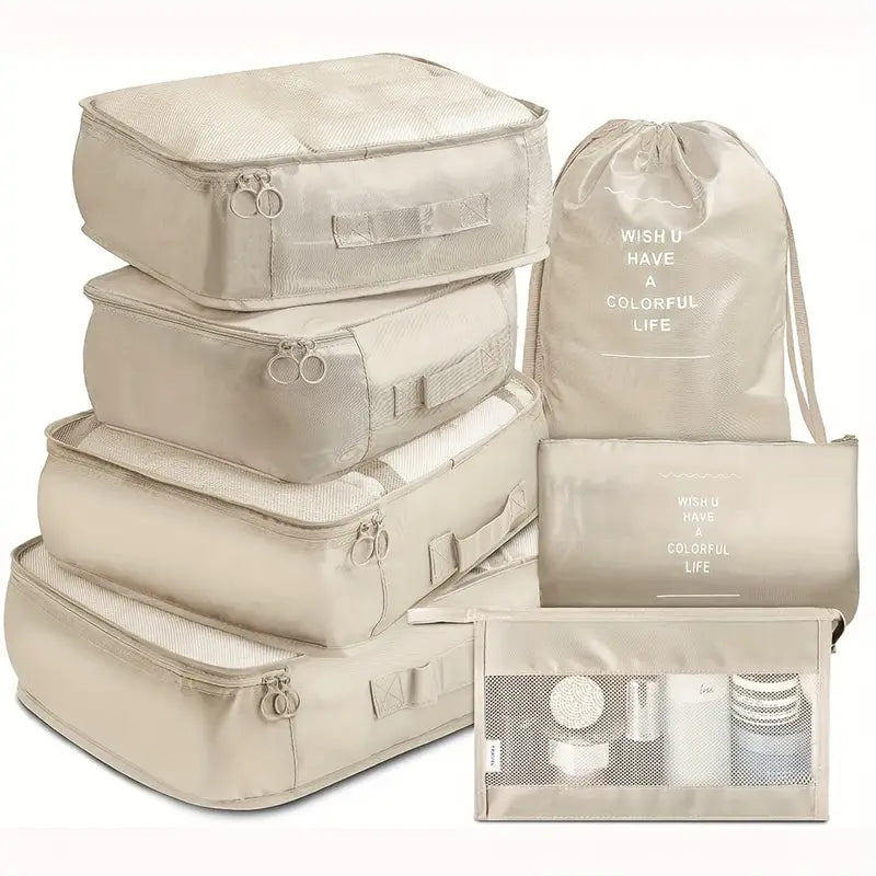 7-Pieces: Travel Luggage Packing Organizers Set Bags & Travel Beige - DailySale
