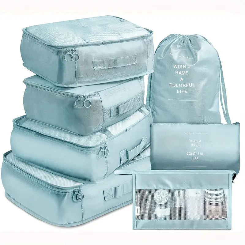 7-Pieces: Travel Luggage Packing Organizers Set Bags & Travel Blue - DailySale