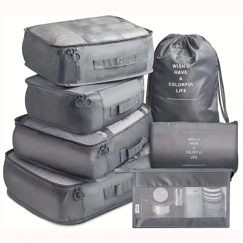 7-Pieces: Travel Luggage Packing Organizers Set Bags & Travel Gray - DailySale
