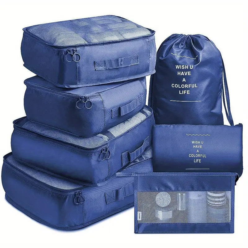 7-Pieces: Travel Luggage Packing Organizers Set Bags & Travel Navy - DailySale