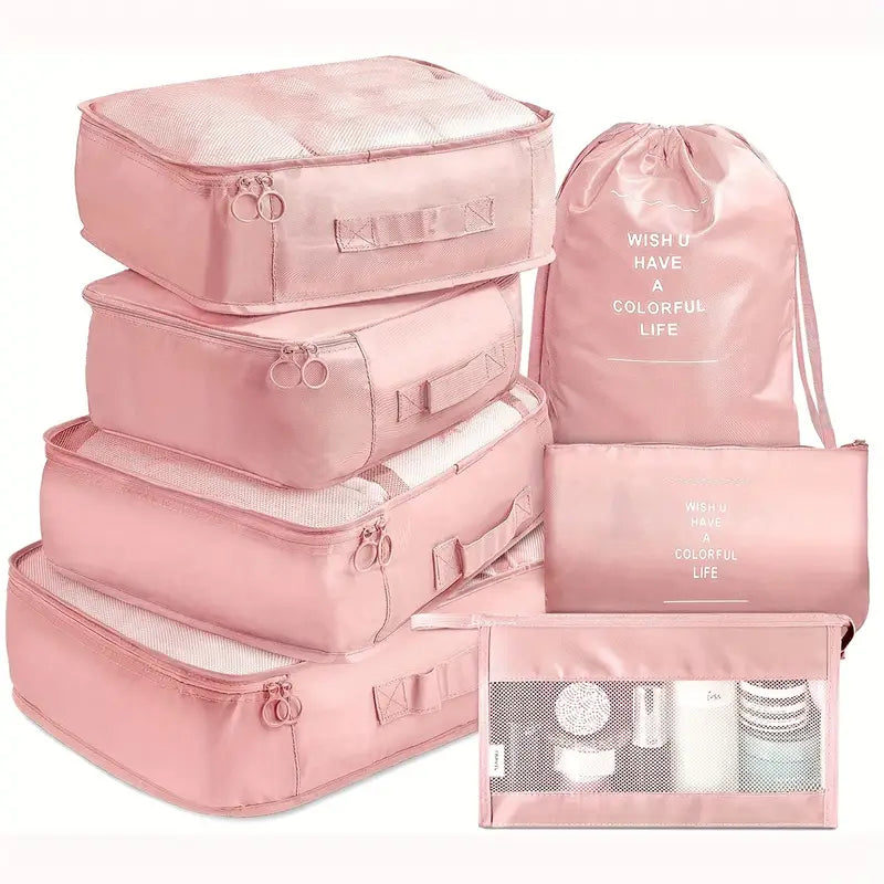 7-Pieces: Travel Luggage Packing Organizers Set Bags & Travel Pink - DailySale