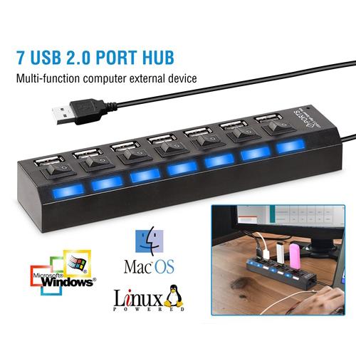 7 Port USB 2.0 Hub High Speed Multiport Computer Accessories - DailySale