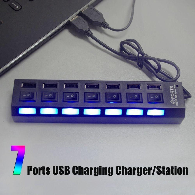 7 Port USB 2.0 Hub High Speed Multiport Gadgets & Accessories - DailySale