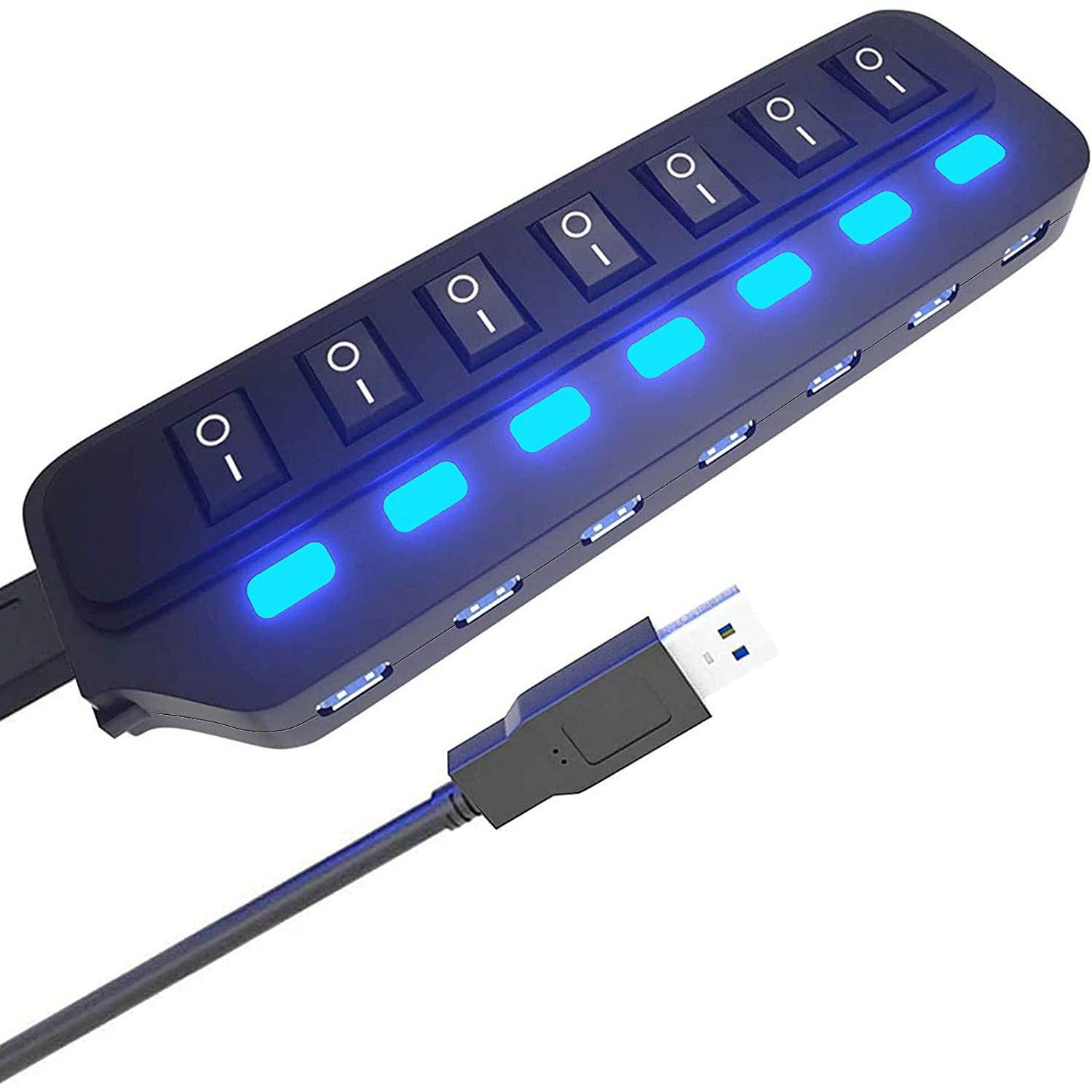 7 Port USB Data Hub 3.0 with Individual On/Off Switches and Lights Computer Accessories - DailySale