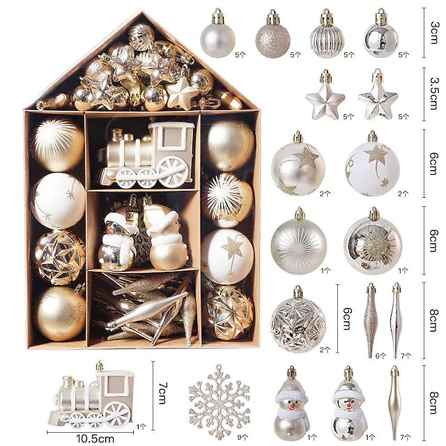 70-Pieces Set: Christmas Tree Decorations Christmas Ball Holiday Decor & Apparel Gold/White - DailySale