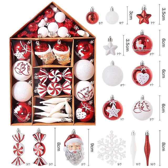 70-Pieces Set: Christmas Tree Decorations Christmas Ball Holiday Decor & Apparel Red/White - DailySale
