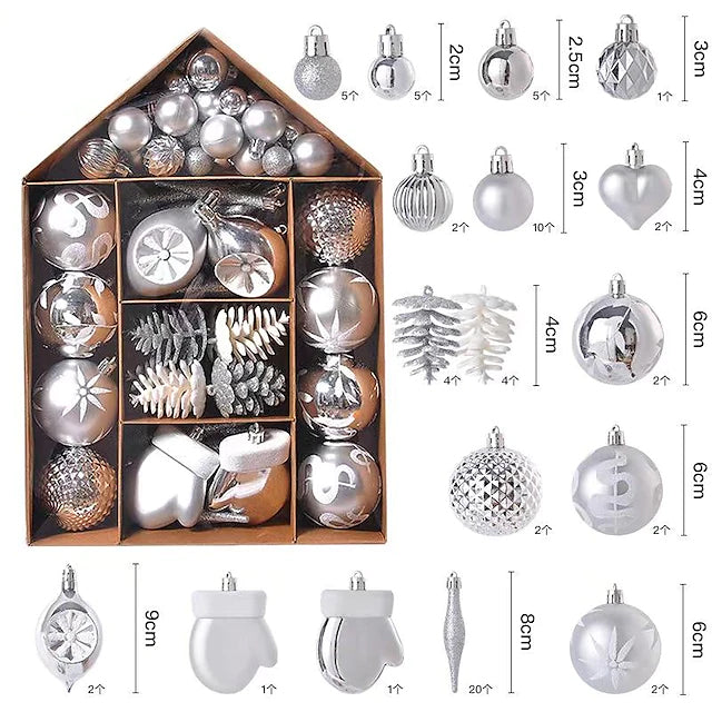 70-Pieces Set: Christmas Tree Decorations Christmas Ball Holiday Decor & Apparel Silver - DailySale