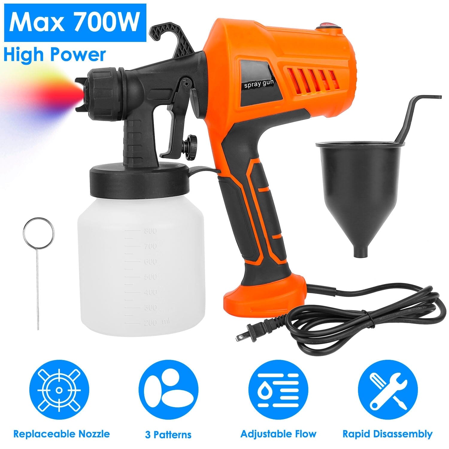 700W Electric Paint Sprayer Handheld with 3 Spray Patterns 800ml Home Improvement - DailySale