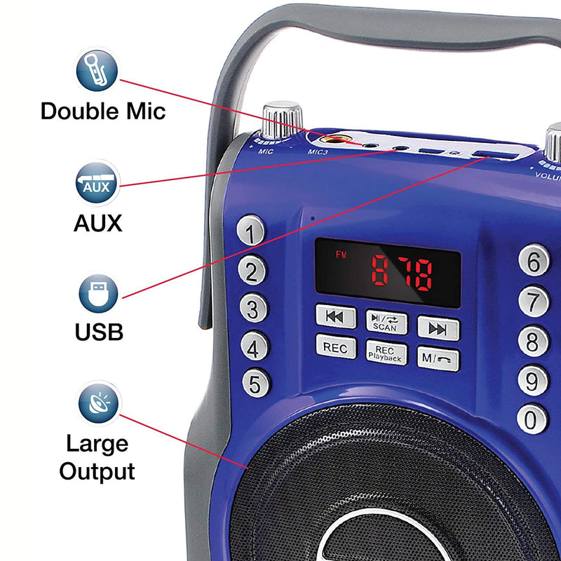 Koramzi Karaoke Portable Boombox with Bluetooth and Rechargeable Battery