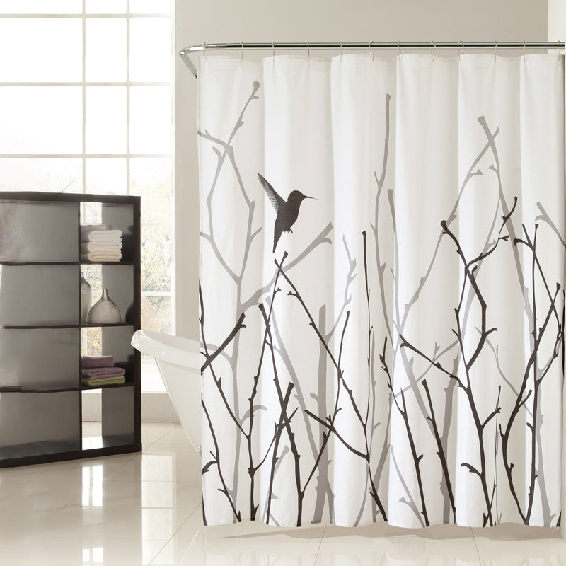 72x72" Bird Branches Polycotton Spa Bath Shower Curtain Bath Black/Silver - DailySale