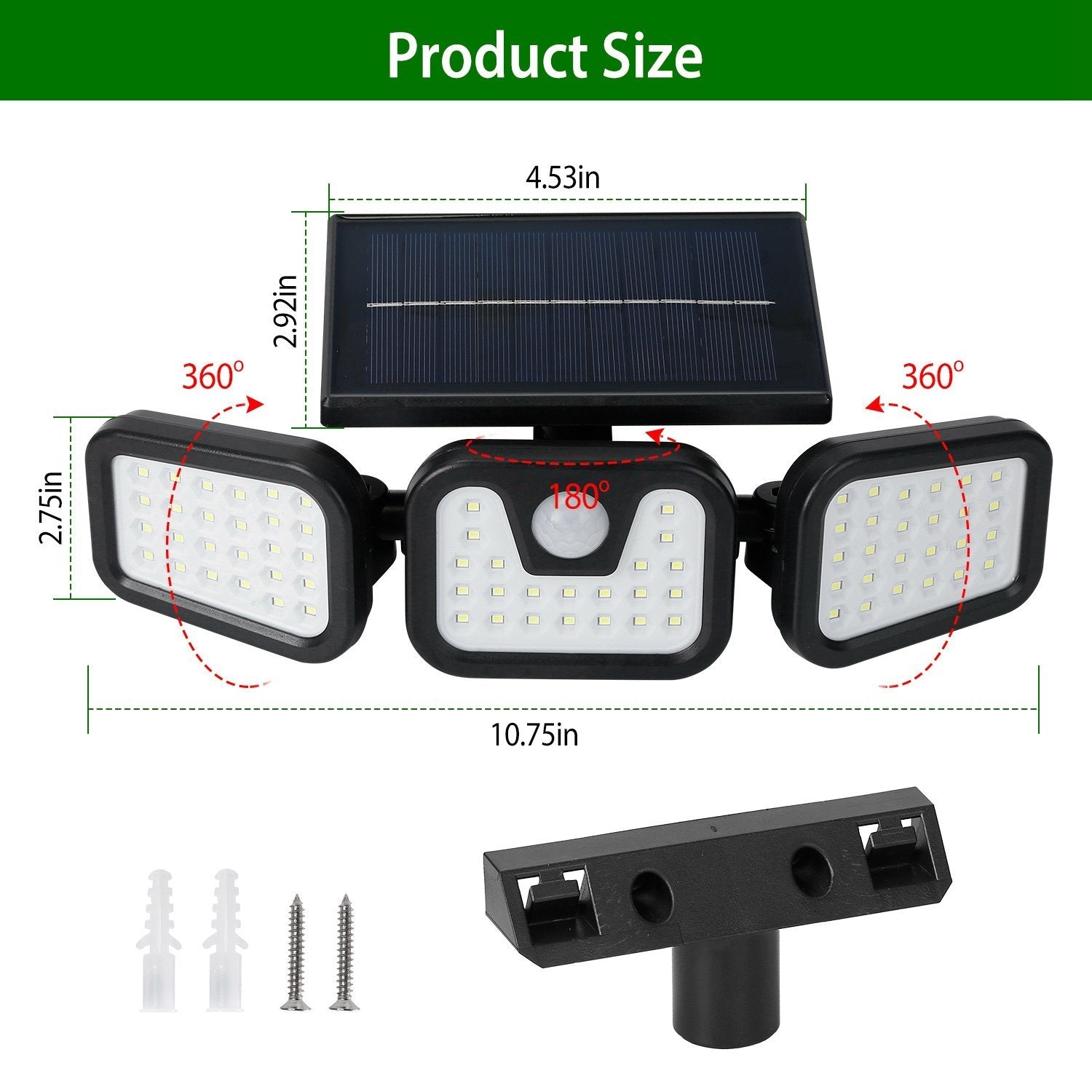 74 LEDs 3 Adjustable Solar Head Motion Sensor Flood Light Outdoor Lighting - DailySale