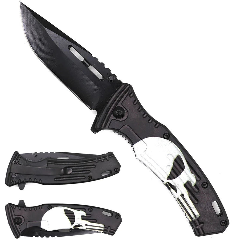 7.75" Spring Assisted Knife Tactical Punisher Skull - DailySale