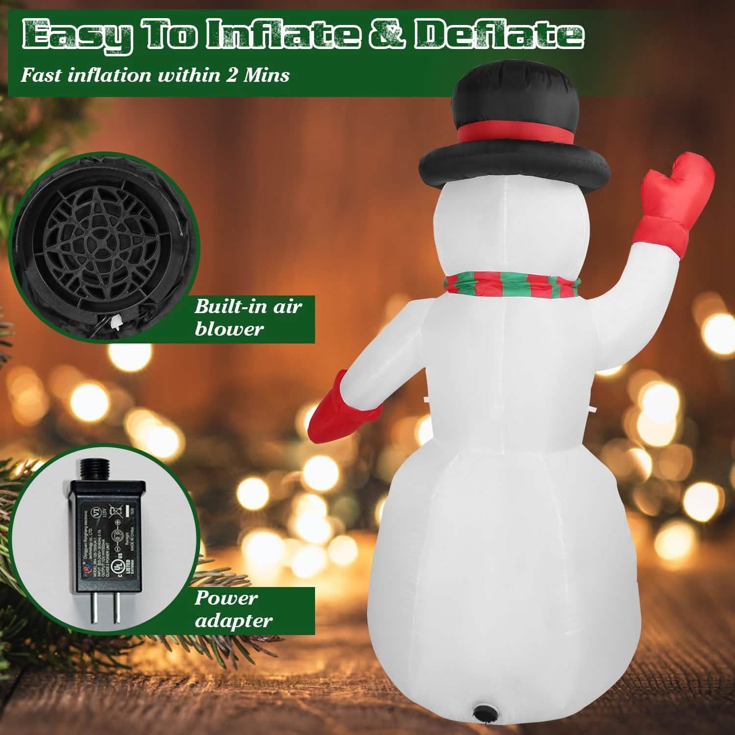 7.9ft Christmas Inflatable Giant Snowman Blow Up with LED Lights Hat Scarf Holiday Decor & Apparel - DailySale