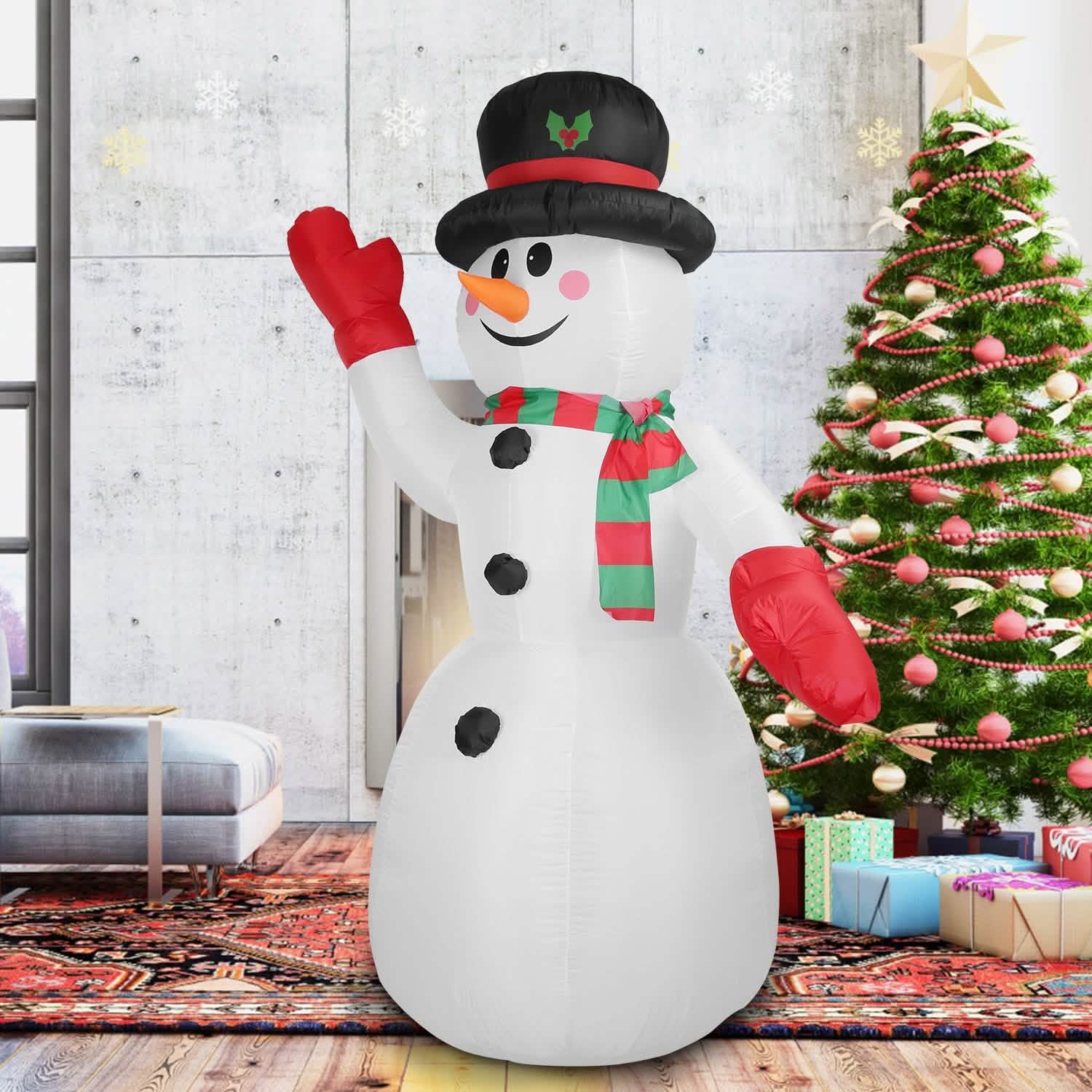 7.9ft Christmas Inflatable Giant Snowman Blow Up with LED Lights Hat Scarf Holiday Decor & Apparel - DailySale