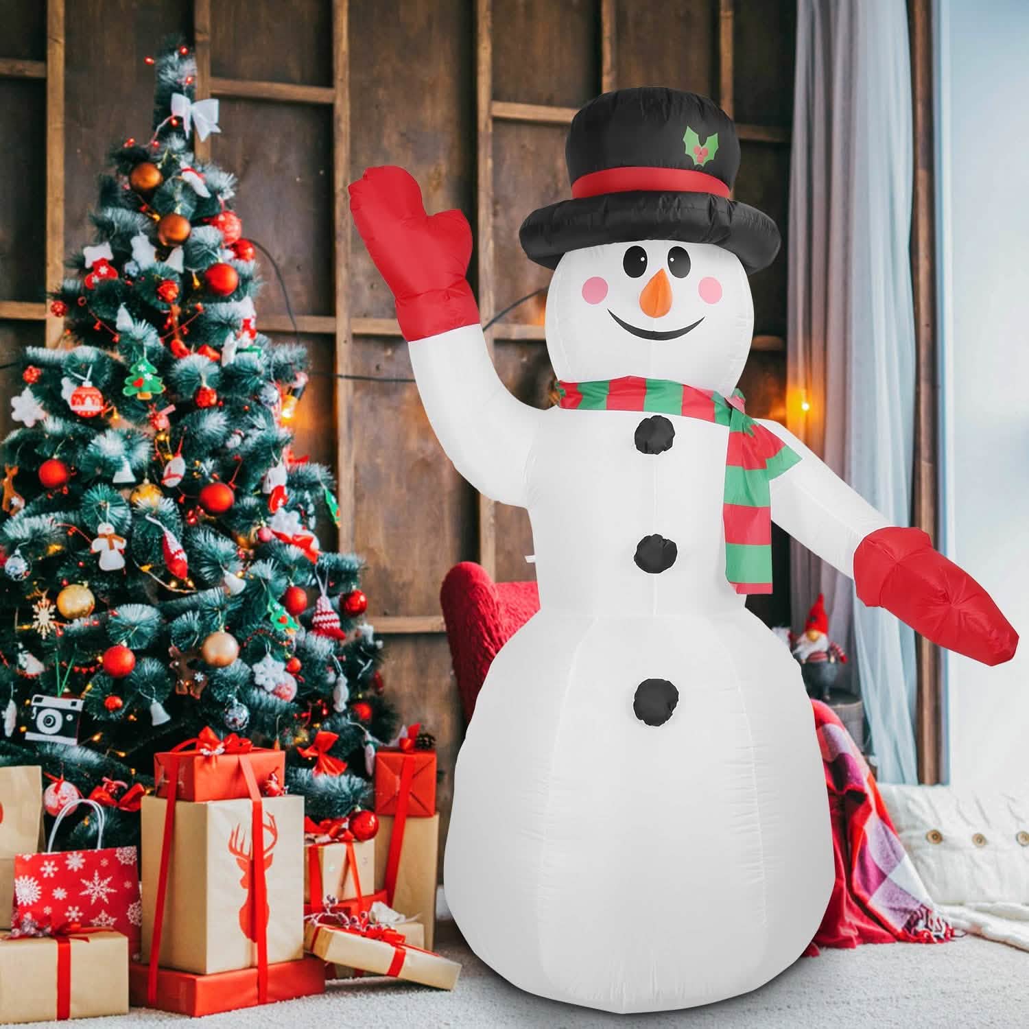7.9ft Christmas Inflatable Giant Snowman Blow Up with LED Lights Hat Scarf Holiday Decor & Apparel - DailySale
