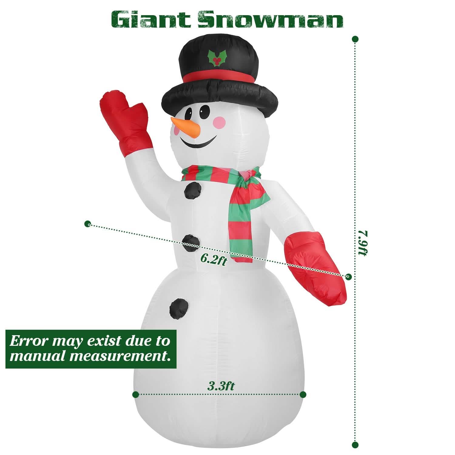 7.9ft Christmas Inflatable Giant Snowman Blow Up with LED Lights Hat Scarf Holiday Decor & Apparel - DailySale