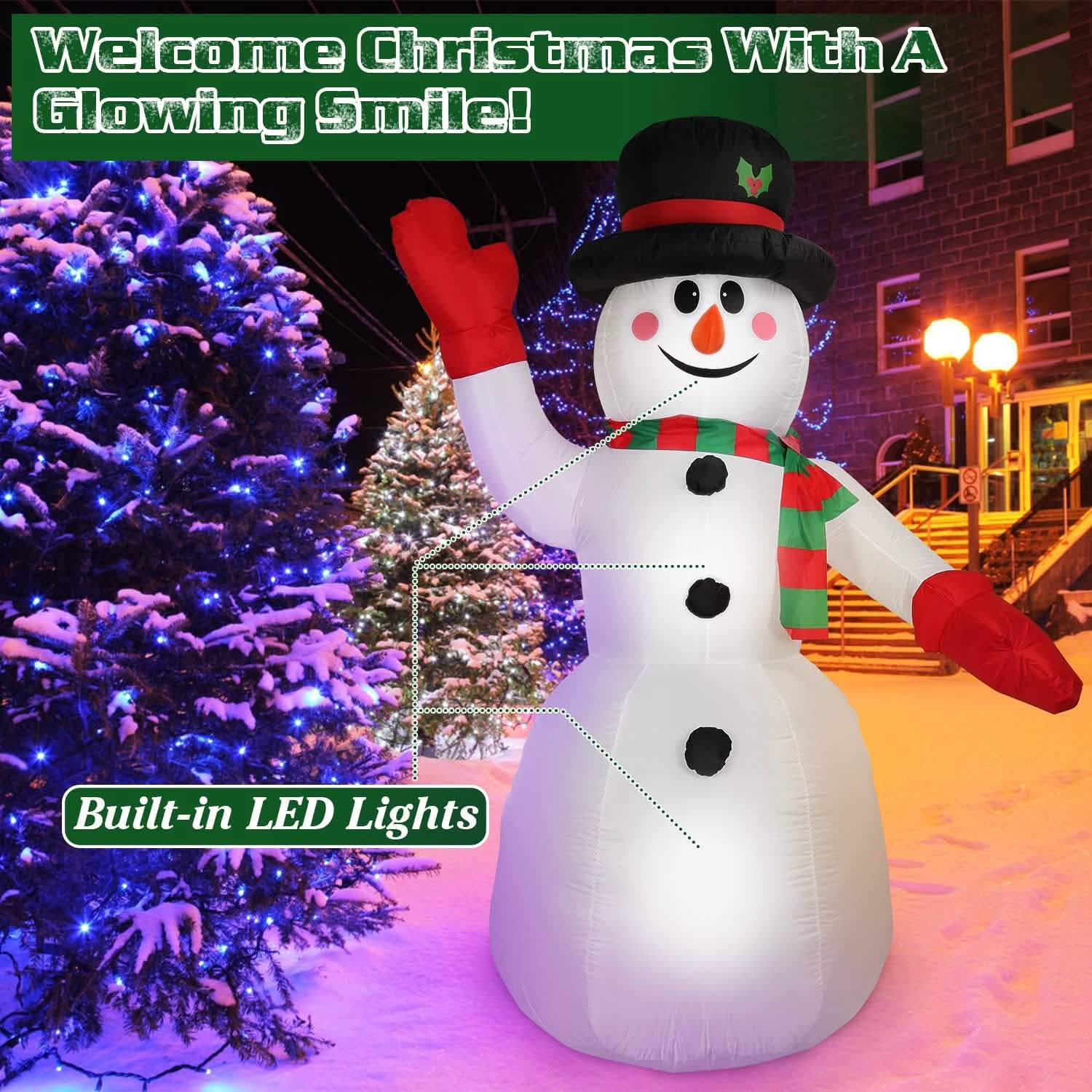 7.9ft Christmas Inflatable Giant Snowman Blow Up with LED Lights Hat Scarf Holiday Decor & Apparel - DailySale