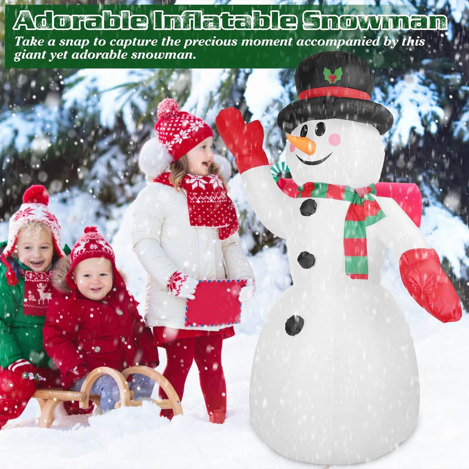 7.9ft Christmas Inflatable Giant Snowman Blow Up with LED Lights Hat Scarf Holiday Decor & Apparel - DailySale
