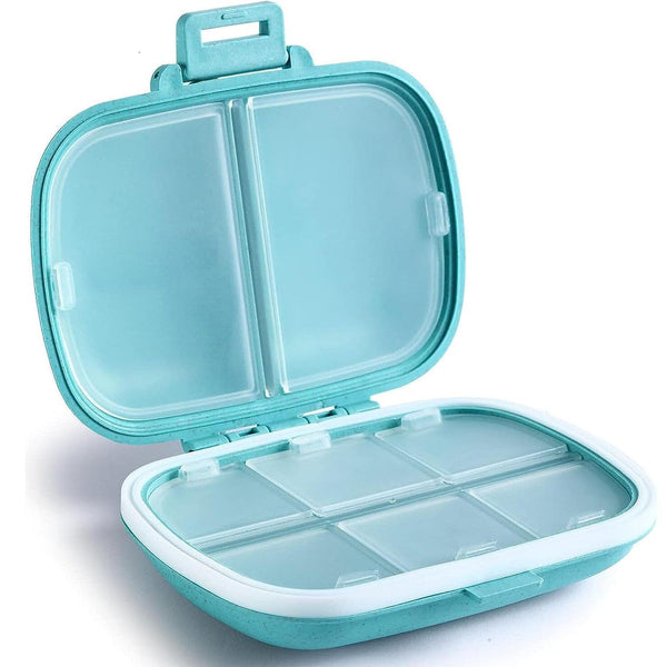 8-Compartment Travel Pill Organizer shown in blue, available at Dailysale