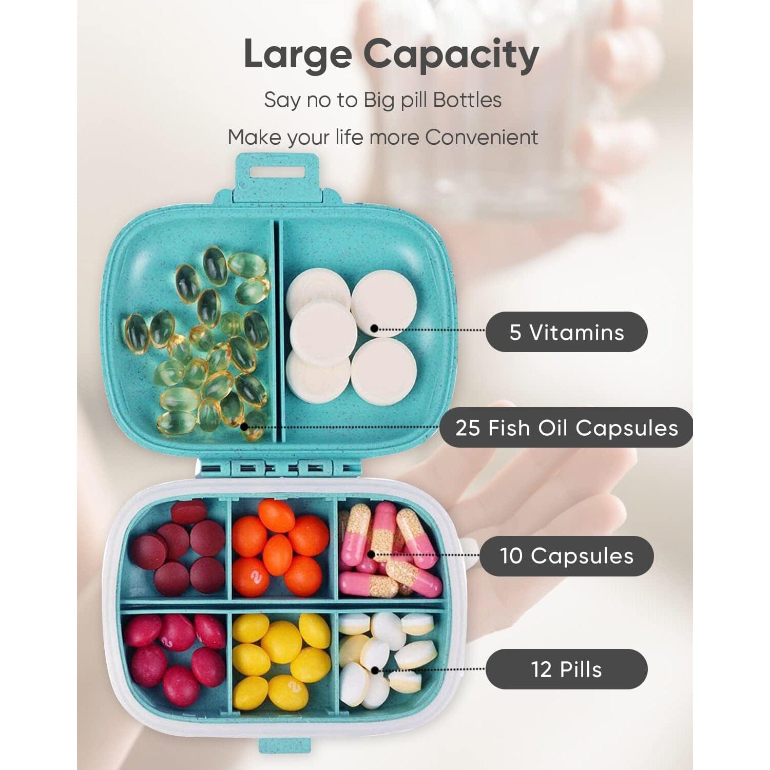 8 Compartments Travel Pill Organizer Wellness - DailySale