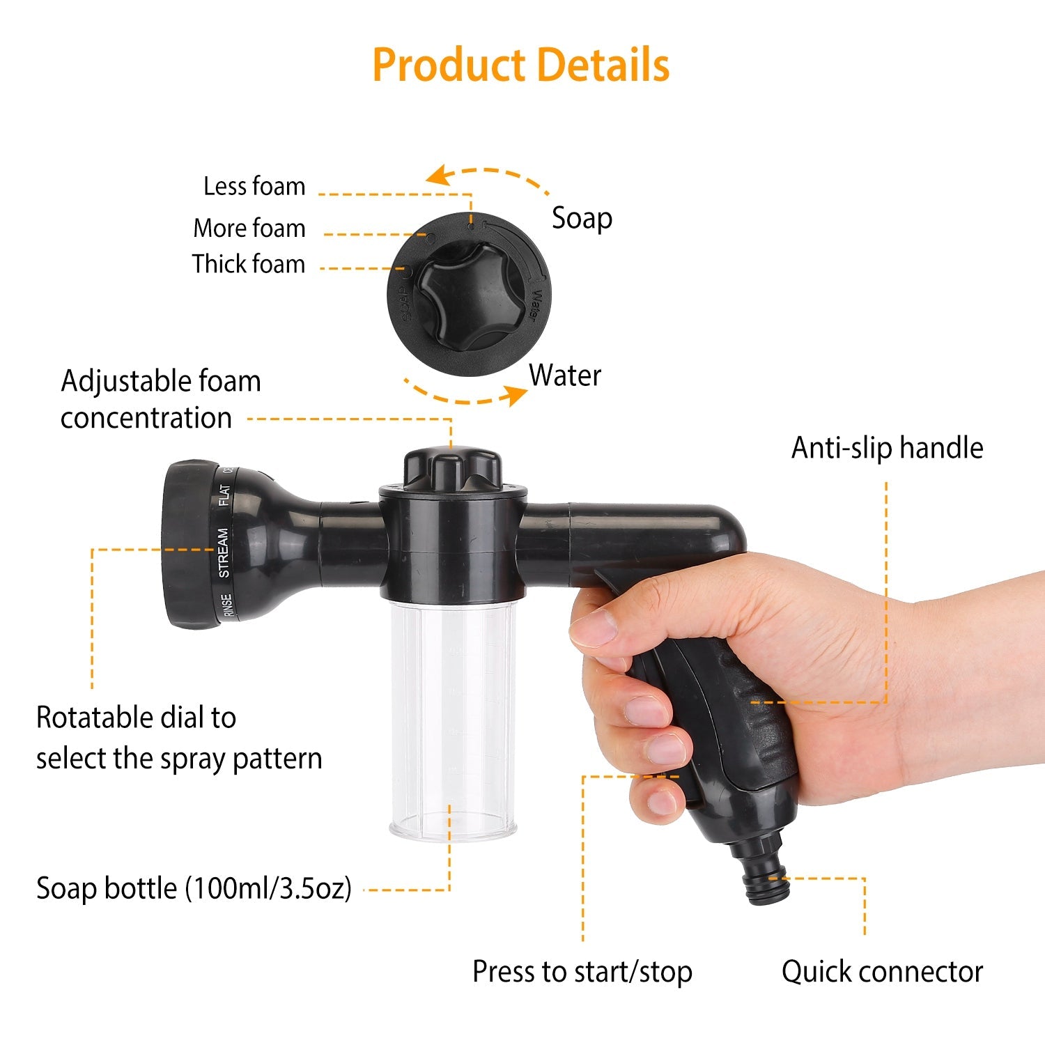 8-in-1 Foam Garden Hose Nozzle Soap Sprayer Automotive - DailySale