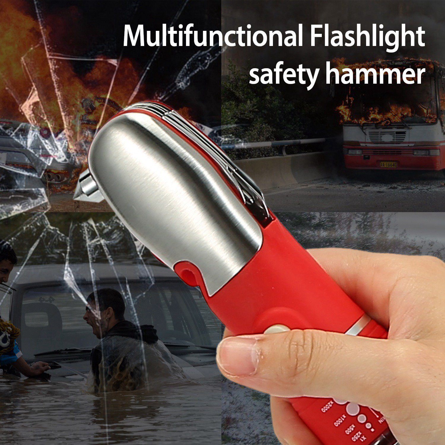 8-in-1 Multi-Tool Hammer Zoomable Emergency Flashlight Sports & Outdoors - DailySale