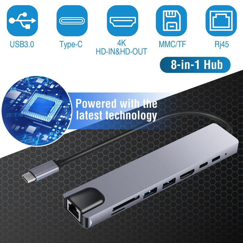 8-in-1 USB Hub Adapter with Ethernet Mobile Accessories - DailySale