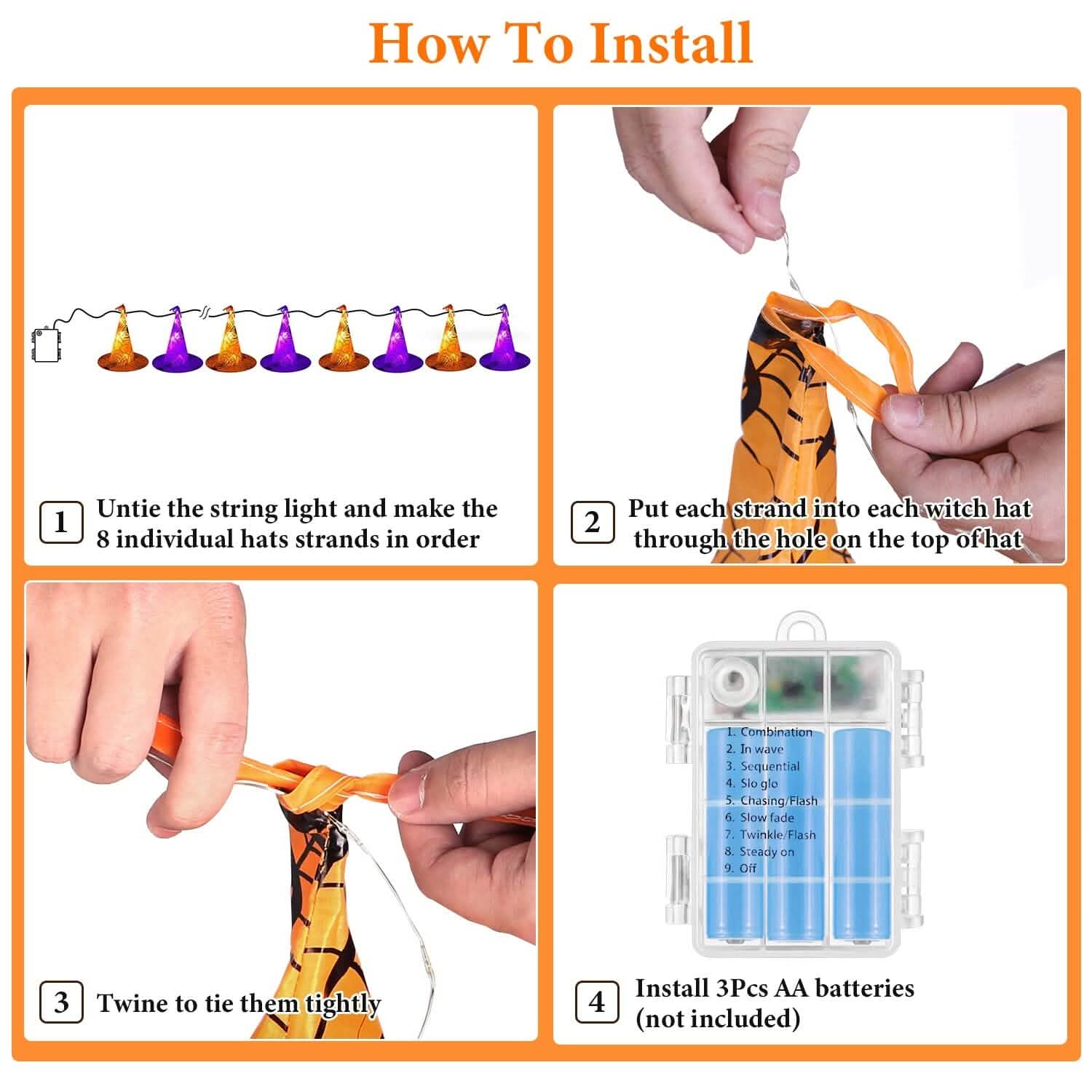 8-Pack: 13ft Witch Hat Hanging String LED Light Holiday Decor & Apparel - DailySale