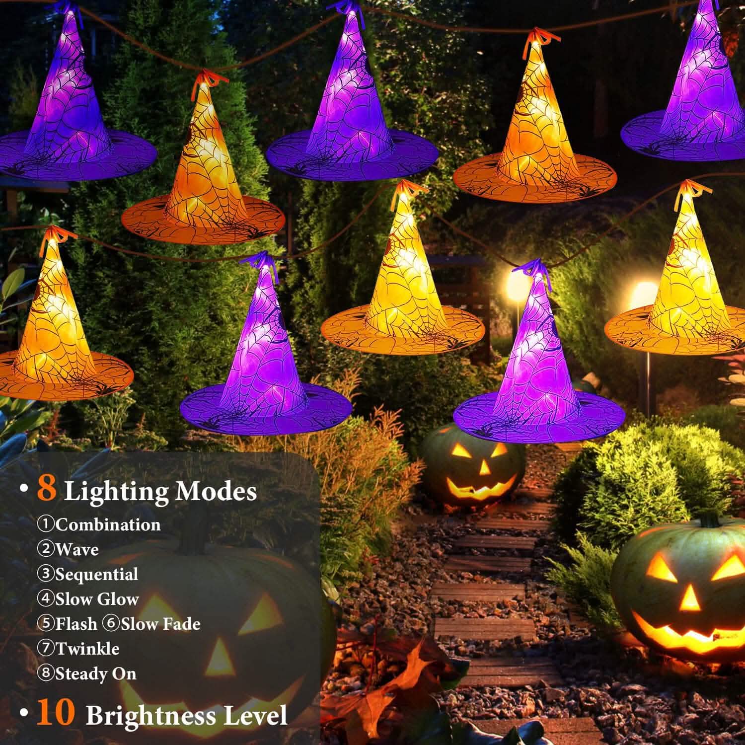8-Pack: 13ft Witch Hat Hanging String LED Light Holiday Decor & Apparel - DailySale