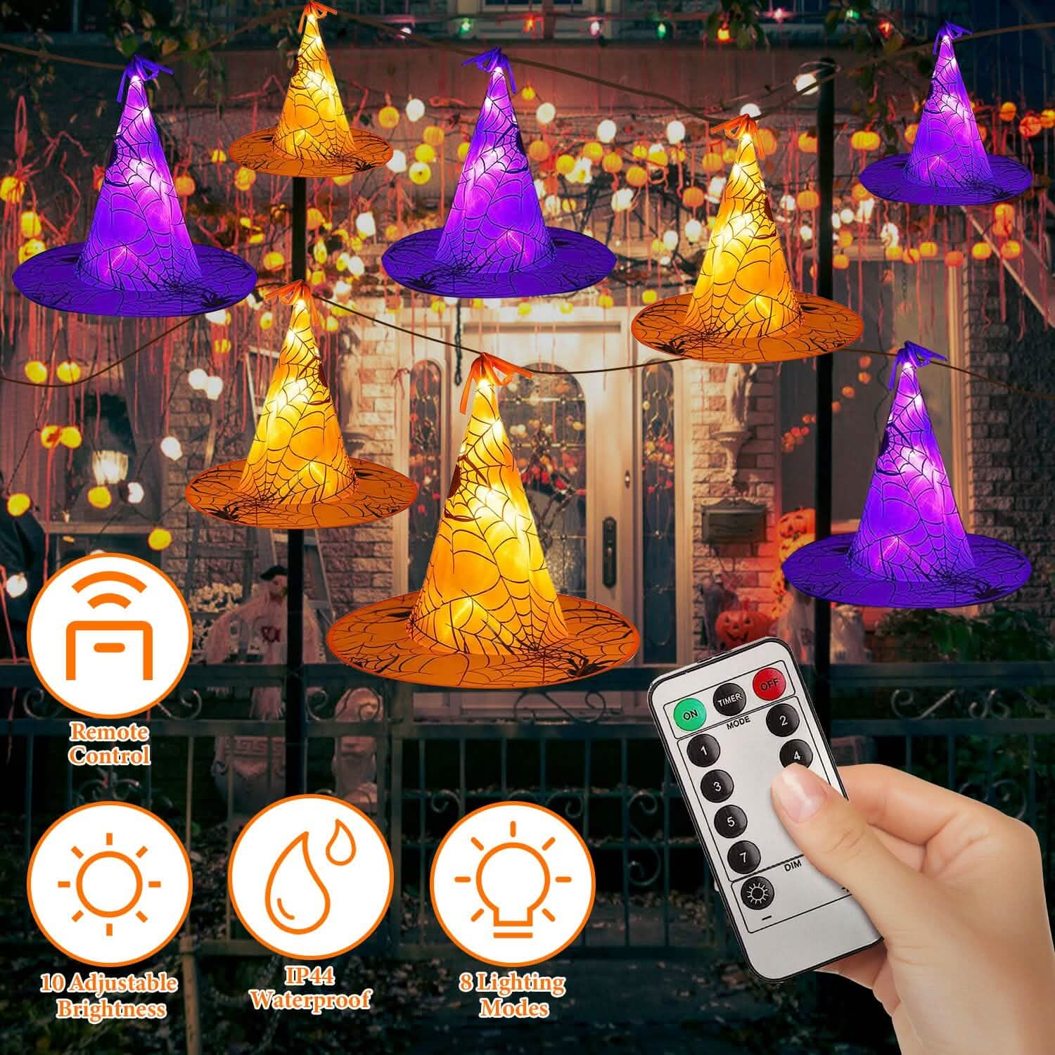 8-Pack: 13ft Witch Hat Hanging String LED Light Holiday Decor & Apparel - DailySale