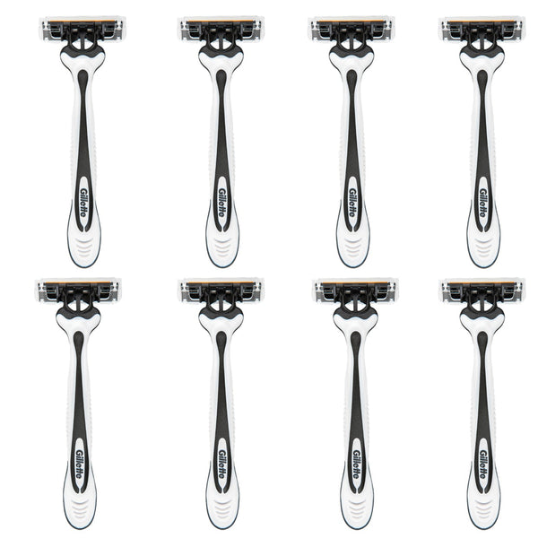 8 Gillette Sensor 3 Special Edition Razors laid out on a surface with a white background