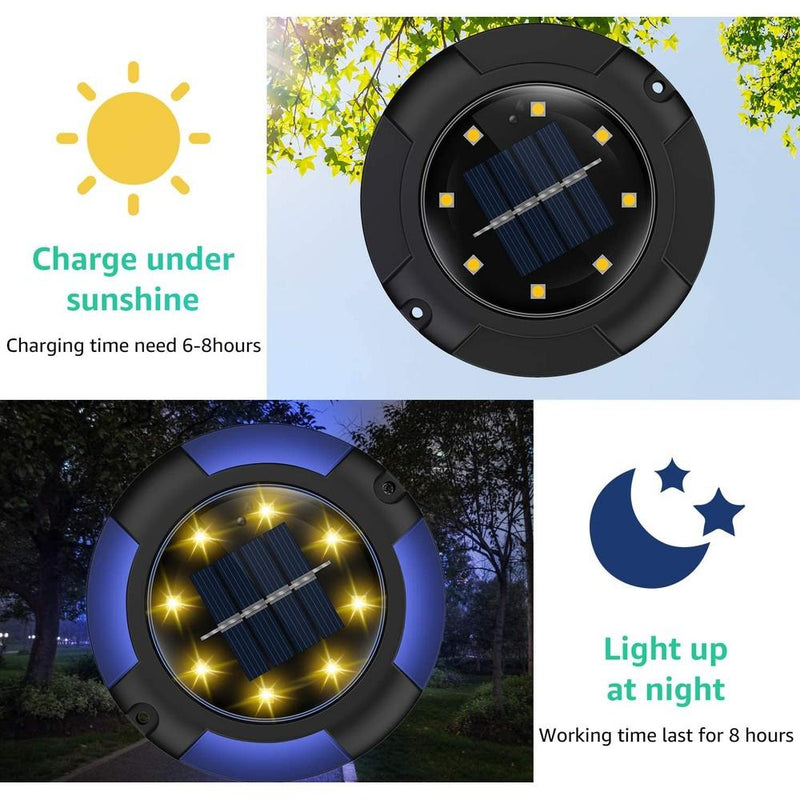 8-Pack: Solar Powered Waterproof In-Ground LED Disk Light Outdoor Lighting - DailySale