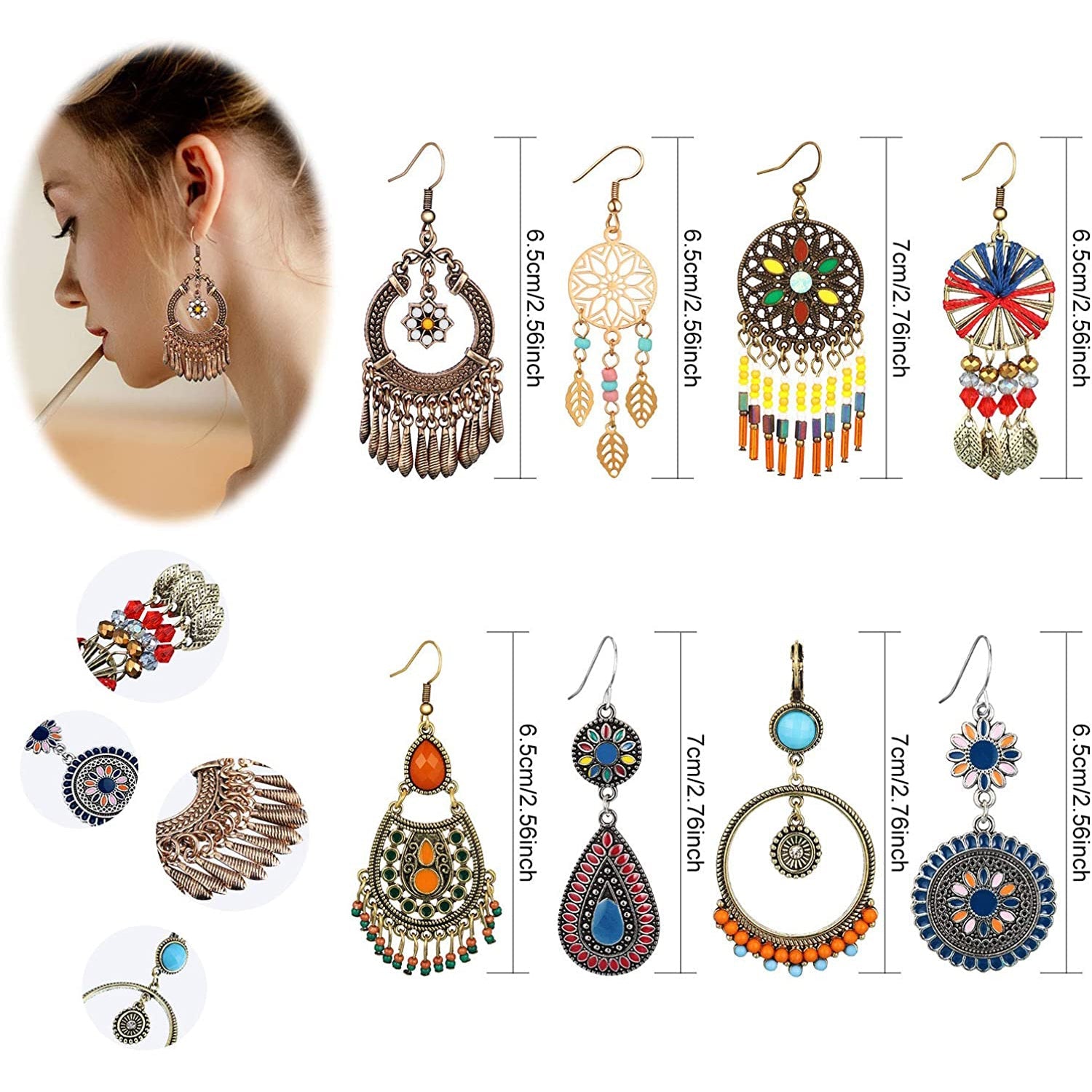 8-Pairs: Bohemian Hollow Retro Dangle Earrings Earrings - DailySale