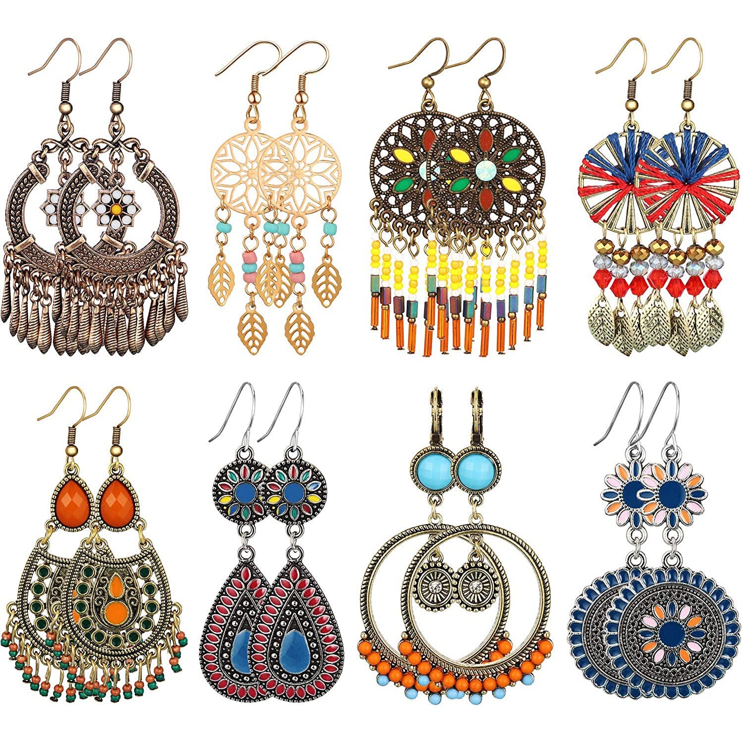 8-Pairs: Bohemian Hollow Retro Dangle Earrings Earrings - DailySale