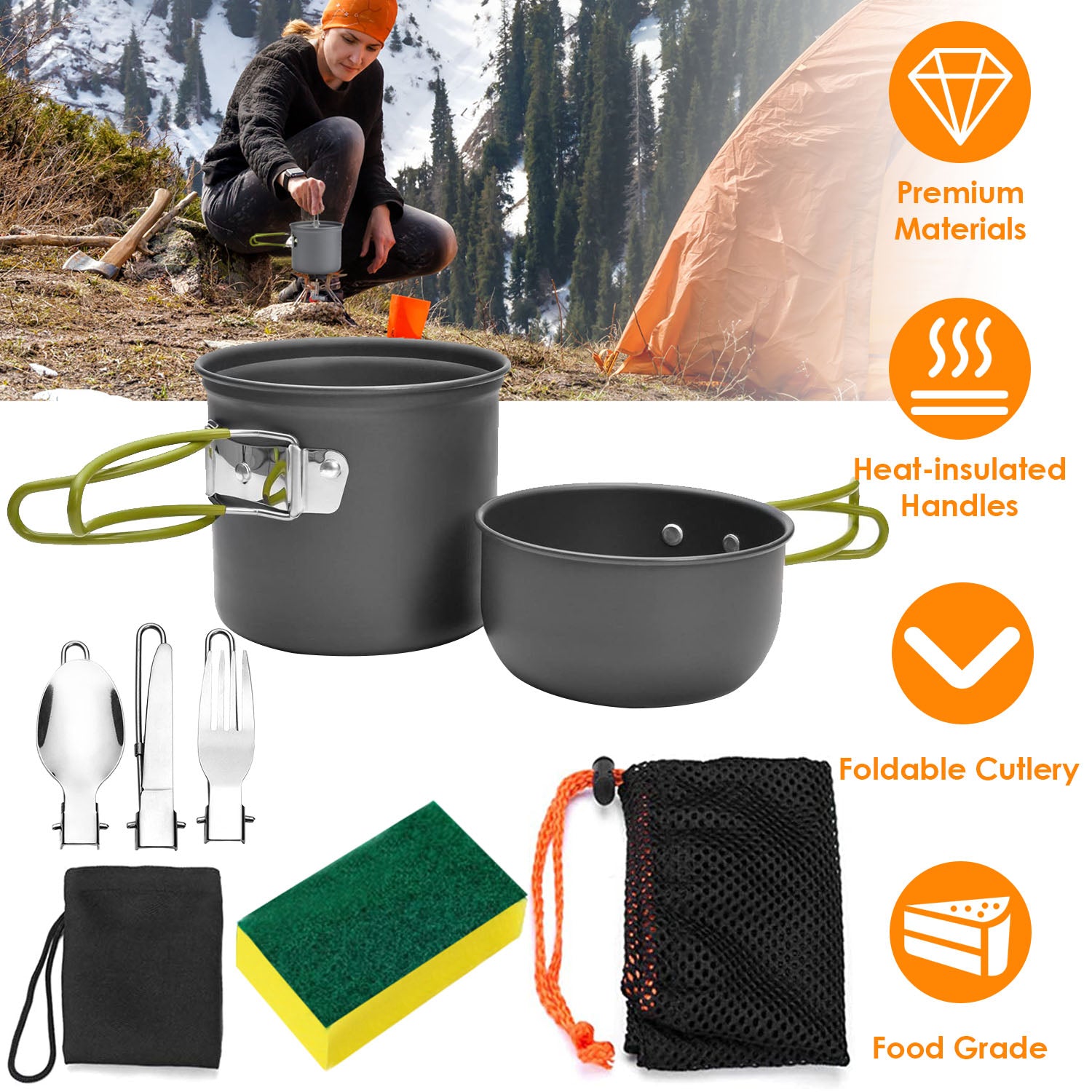 8-Piece: Camping Cooking Ware Set Sports & Outdoors - DailySale