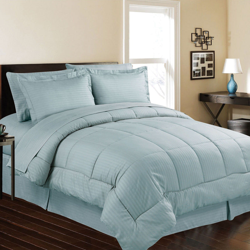 8-Piece: Embossed Bed Set Bed & Bath Queen Ocean Blue - DailySale