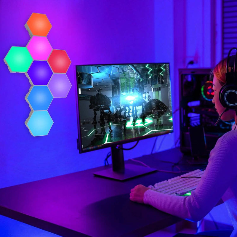 8-Piece: Hexagon Light Panels RGBW Colorful Splicing Wall Lamps Indoor Lighting - DailySale