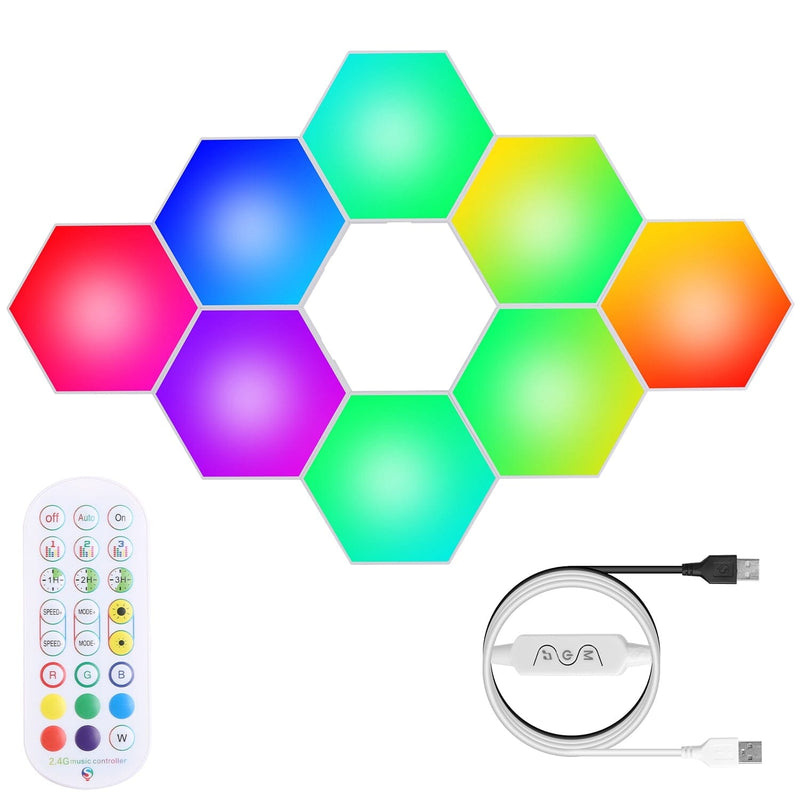 8-Piece: Hexagon Light Panels RGBW Colorful Splicing Wall Lamps Indoor Lighting - DailySale