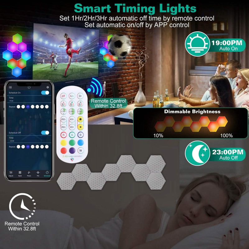 8-Piece: Hexagon Light Panels RGBW Colorful Splicing Wall Lamps Indoor Lighting - DailySale
