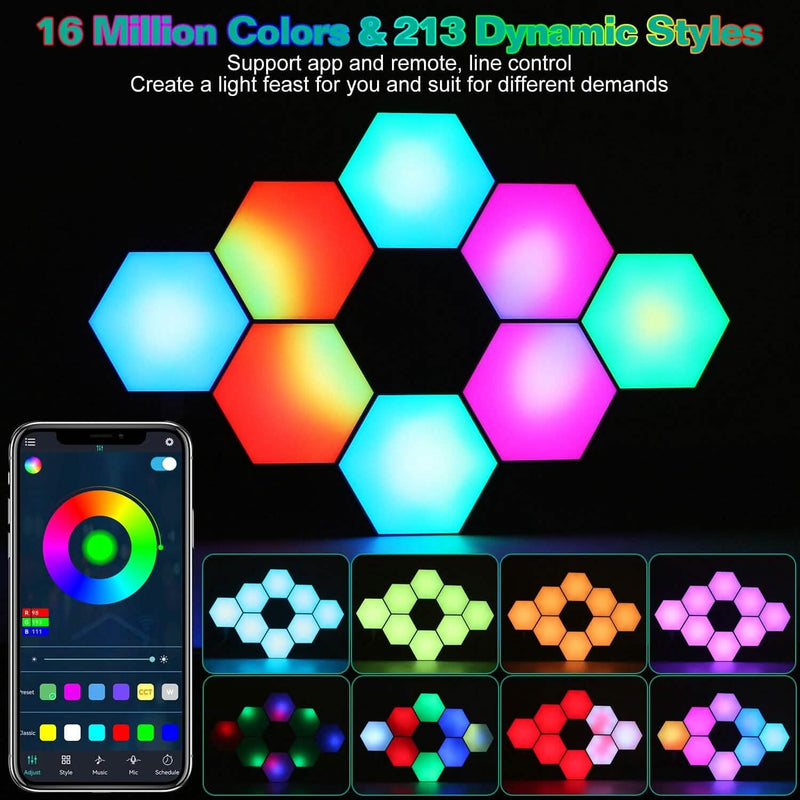 8-Piece: Hexagon Light Panels RGBW Colorful Splicing Wall Lamps Indoor Lighting - DailySale