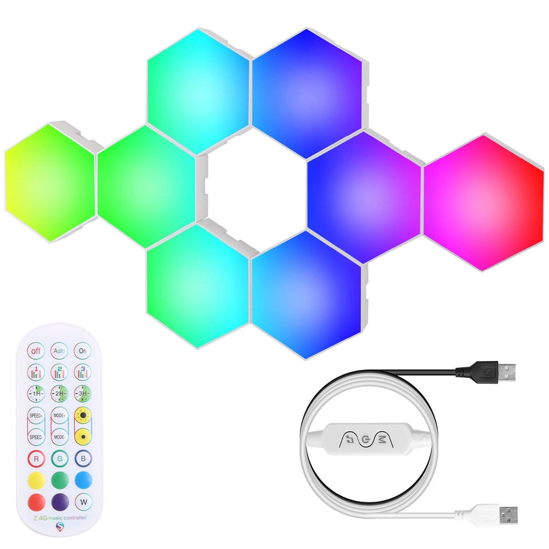 8-Piece: Hexagon Light Panels RGBW Colorful Splicing Wall Lamps Indoor Lighting - DailySale