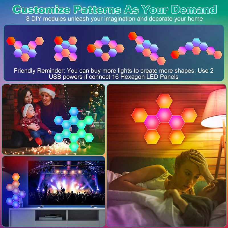 8-Piece: Hexagon Light Panels RGBW Colorful Splicing Wall Lamps Indoor Lighting - DailySale