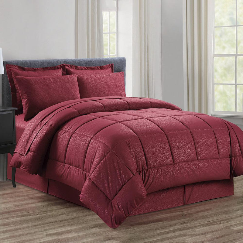 8-Piece: Plazatex Vine Microfiber Comforter Bed in A Bag Set Bed & Bath King Burgundy - DailySale