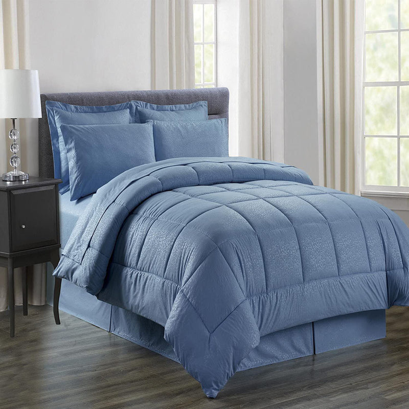 8-Piece: Plazatex Vine Microfiber Comforter Bed in A Bag Set Bed & Bath King Ocean Blue - DailySale