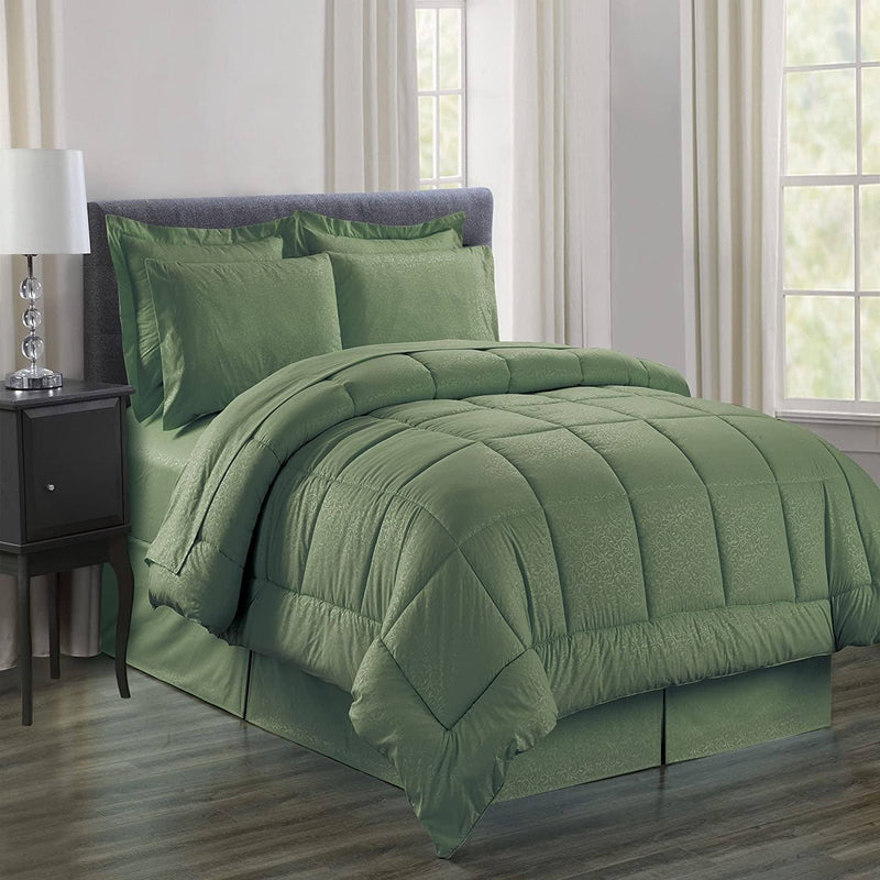 8-Piece: Plazatex Vine Microfiber Comforter Bed in A Bag Set Bed & Bath King Sage - DailySale